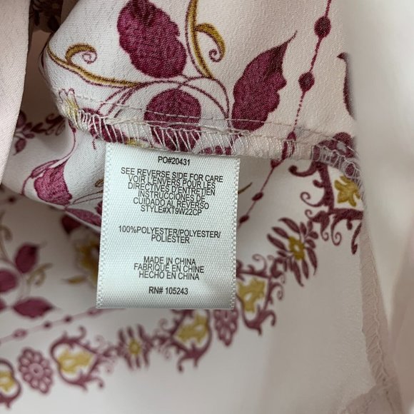Bobeau Top Floral Print Peasant Pink Tie V Neck Long Sleeve Boho - Picture 9 of 12